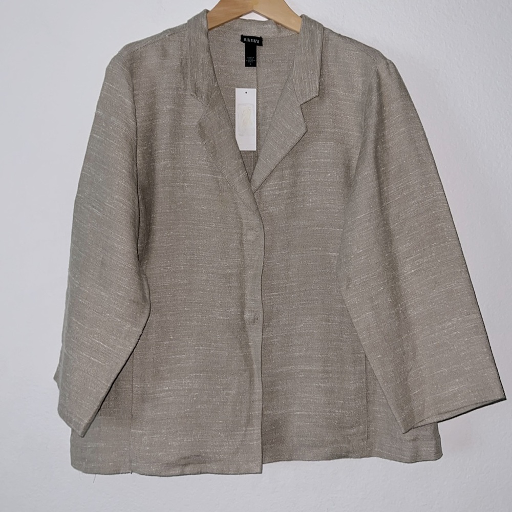 New Eileen Fisher Stone Short Linen Jacket W/ Snaps Size LRG